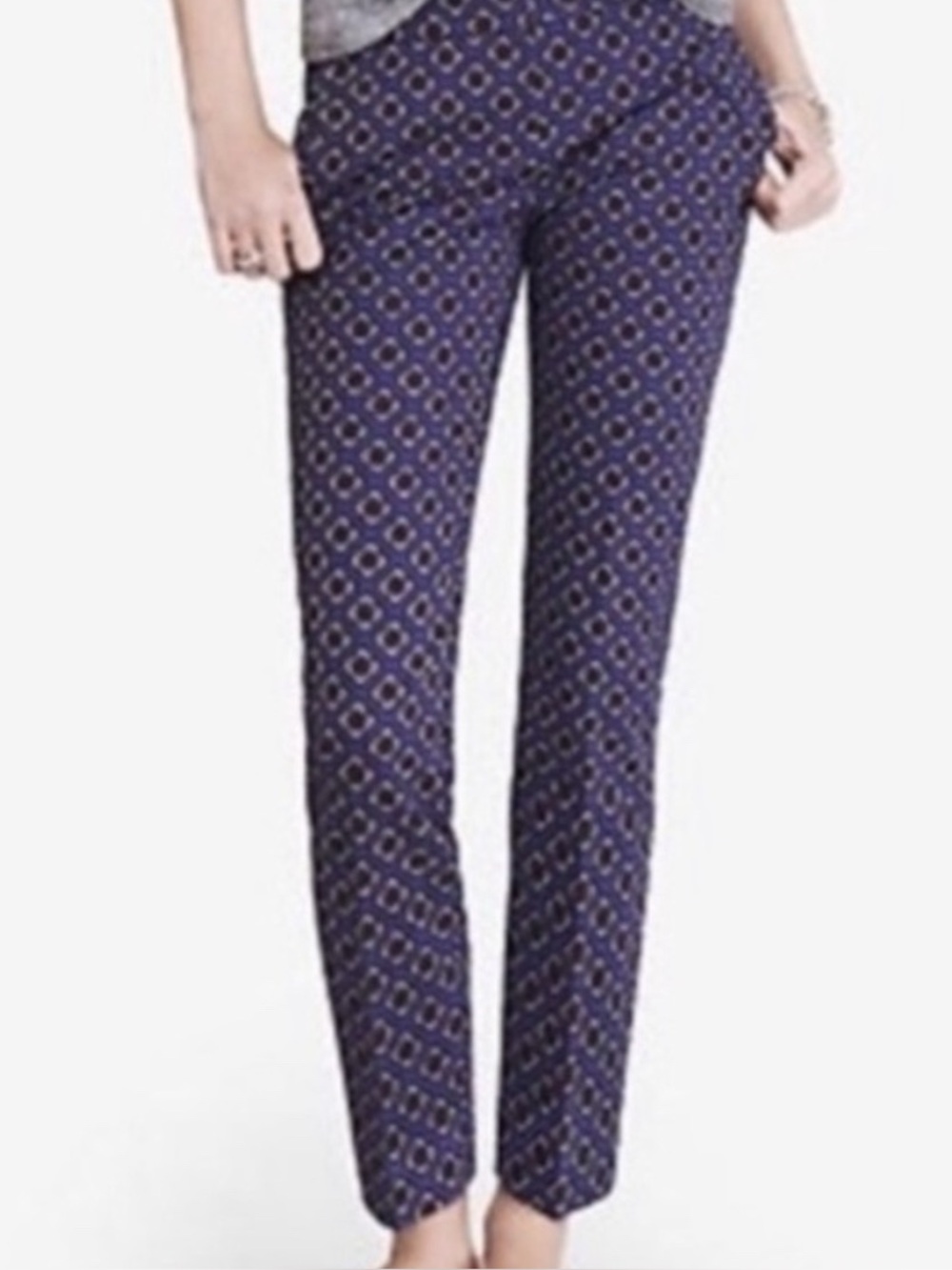Express Columnist Ankle Pant Blue Medallion Print 0R